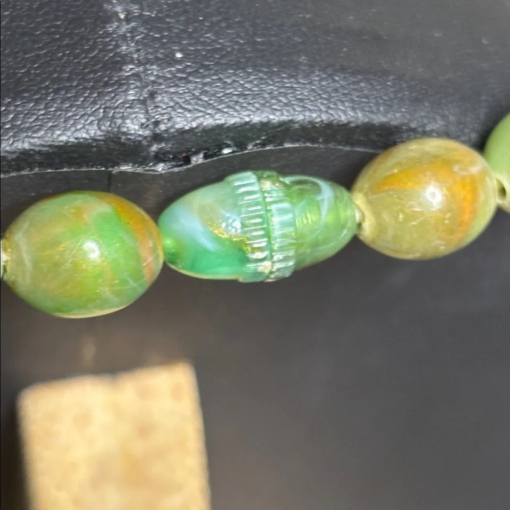 Vintage Acrylic Chic Green Beaded Long Necklace